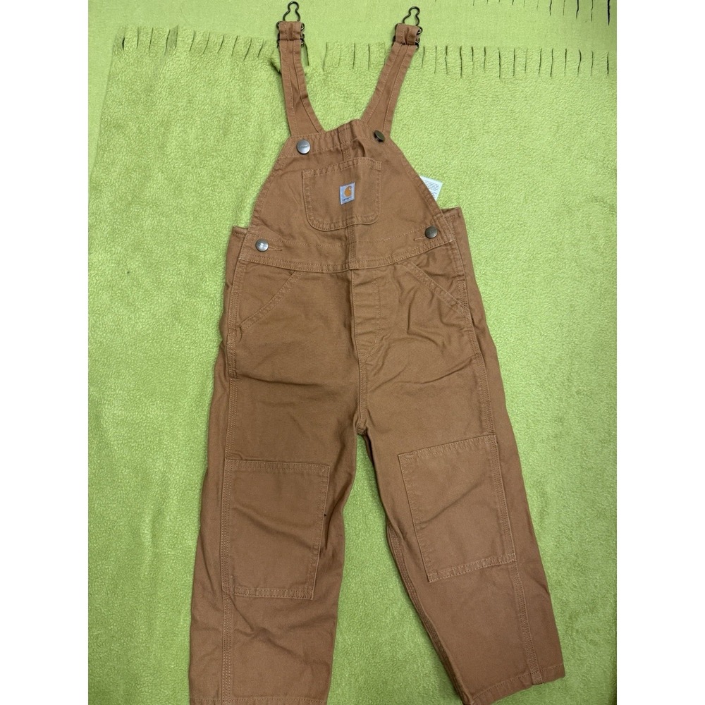 Carhartt Bib Overalls Toddler 3T Brown Duck Canvas Carpenter Double Knee